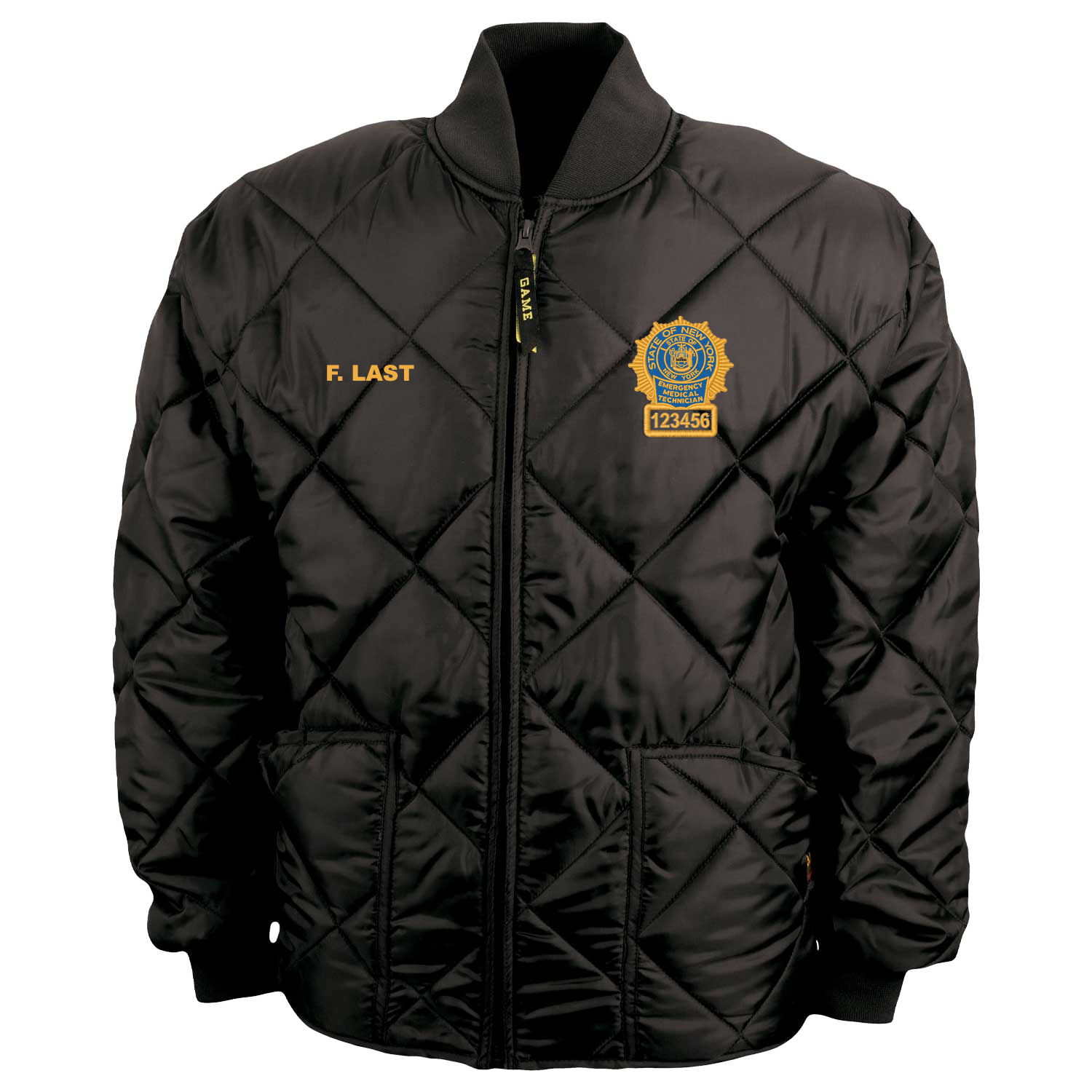 New York EMT Badge Game The Bravest Diamond Quilt Jacket